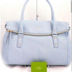 Kate Spade Cobble Hill Wedgewood
Baby Blue Foldover Handbag. Leather.
